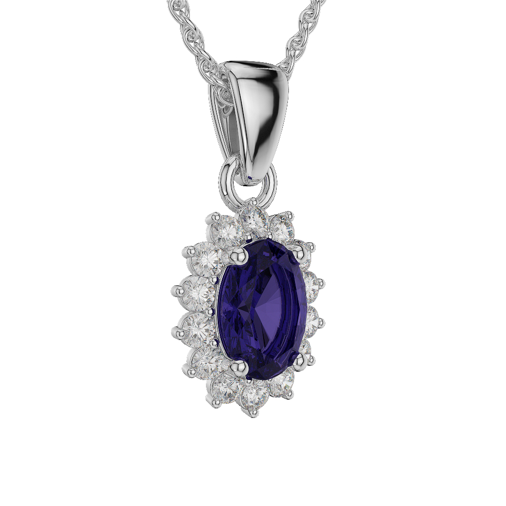 Oval Shape Tanzanite and Diamond Necklaces in Gold / Platinum AGDNC-1071