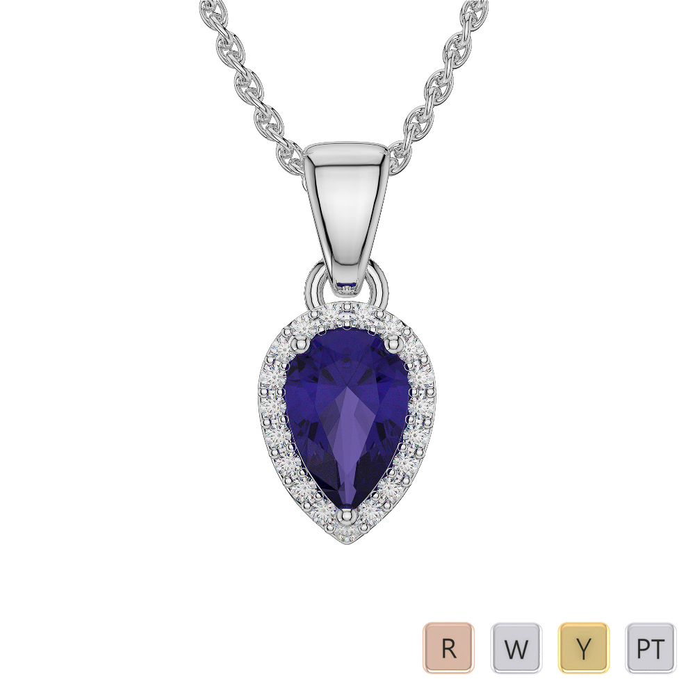 Pear Shape Tanzanite and Diamond Necklaces in Gold / Platinum AGDNC-1074