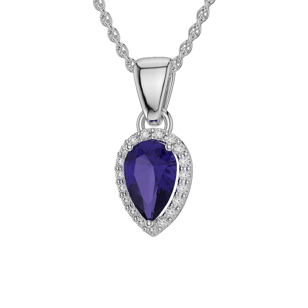 Pear Shape Tanzanite and Diamond Necklaces in Gold / Platinum AGDNC-1074