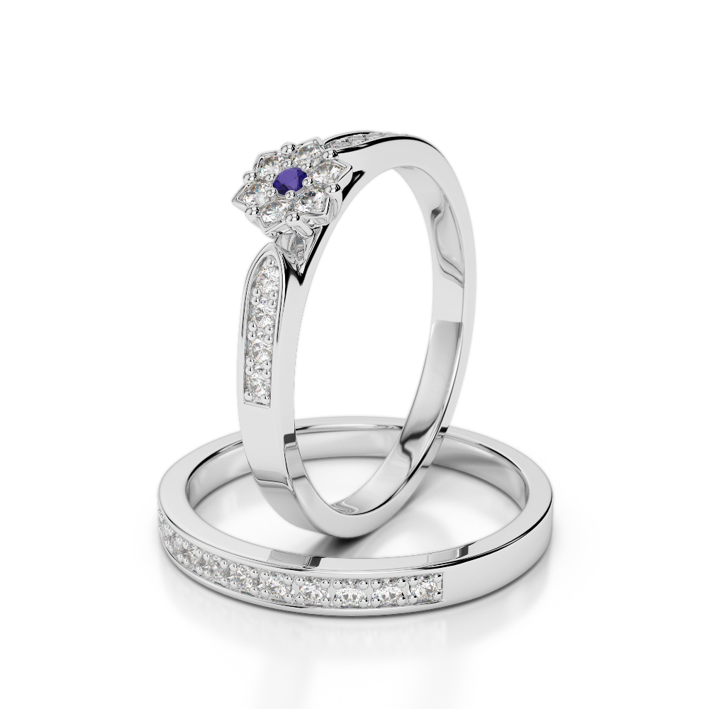 Gold / Platinum Round cut Tanzanite and Diamond Bridal Set Ring AGDR-1051