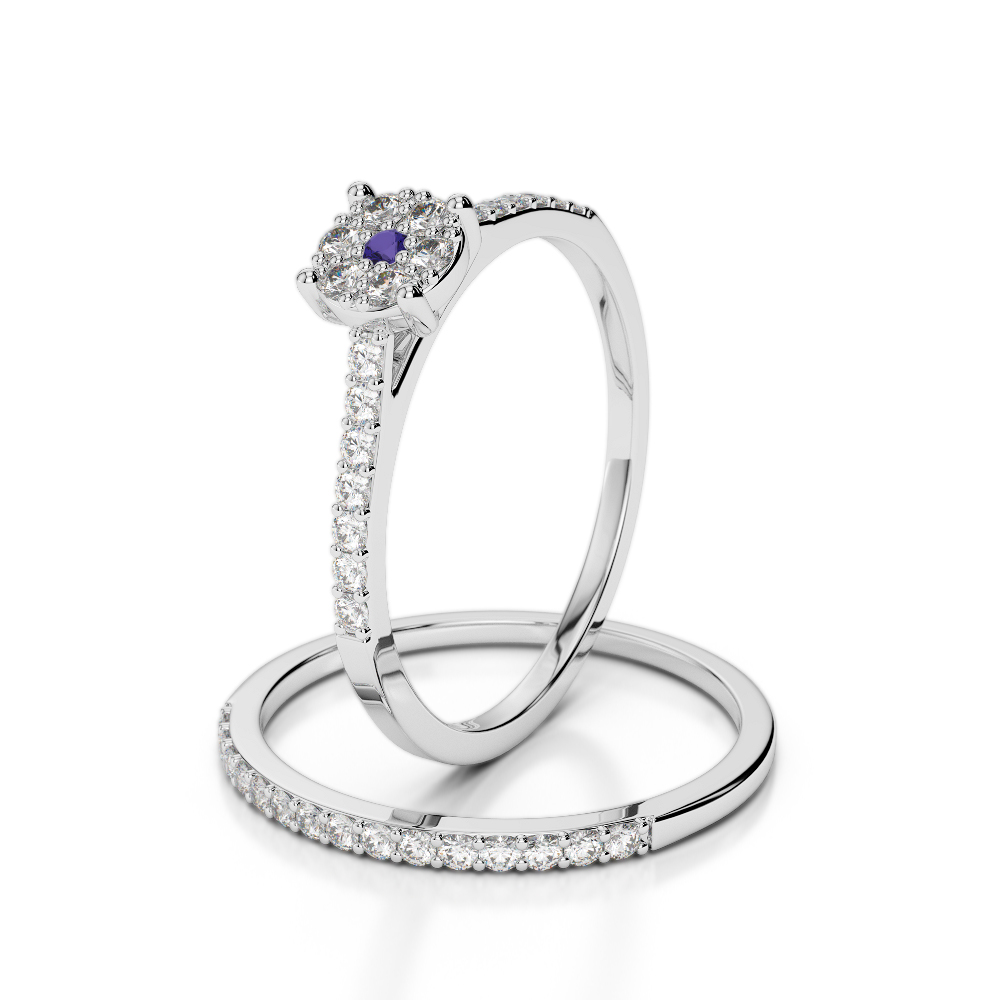 Gold / Platinum Round cut Tanzanite and Diamond Bridal Set Ring AGDR-1053