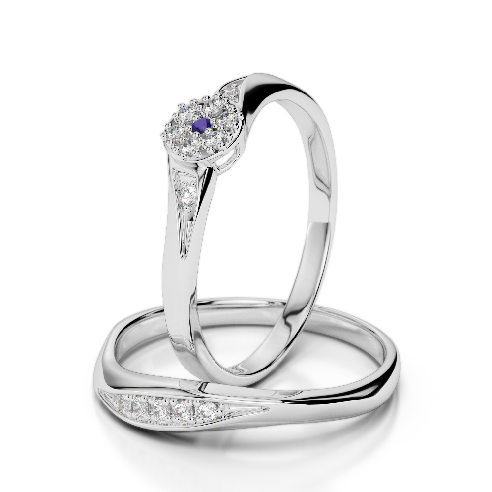 Gold / Platinum Round cut Tanzanite and Diamond Bridal Set Ring AGDR-1057