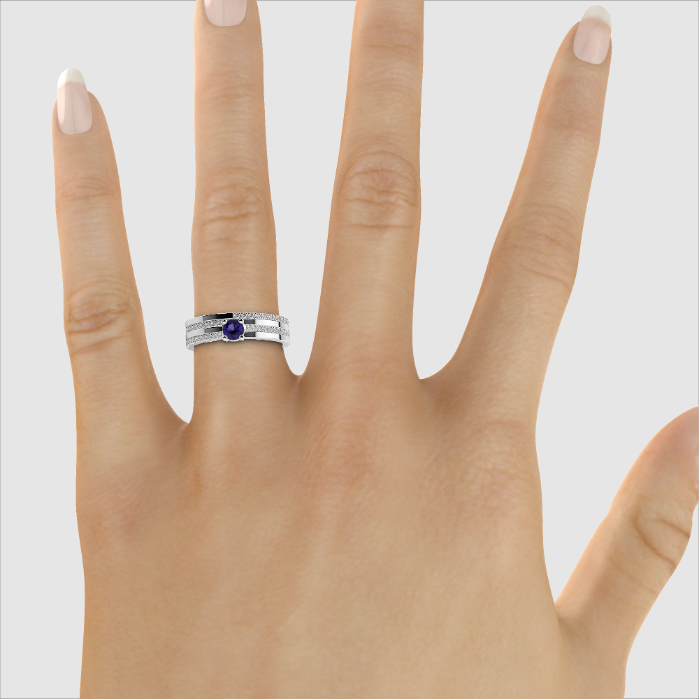 Gold / Platinum Round cut Tanzanite and Diamond Bridal Set Ring AGDR-1060