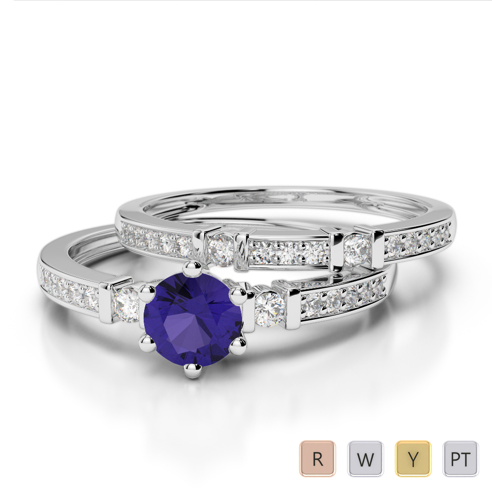 Gold / platinum round cut tanzanite and diamond bridal set ring agdr-1159