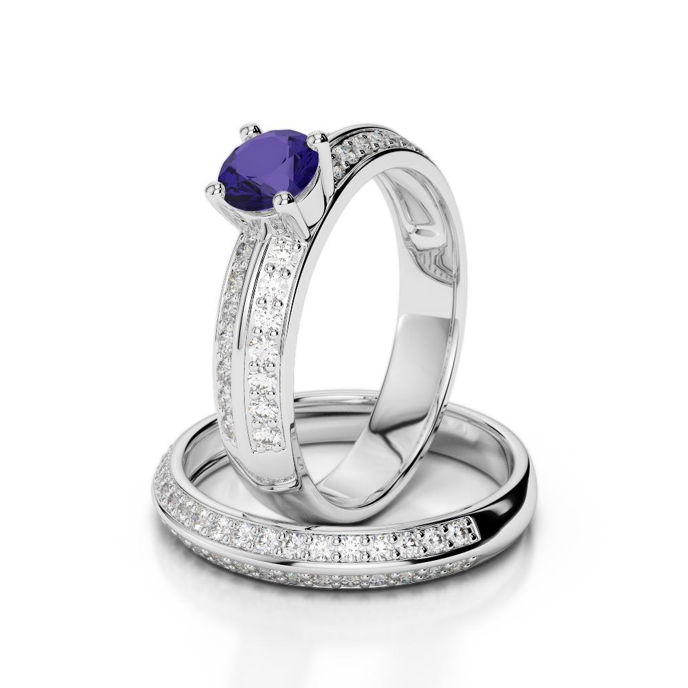 Gold / Platinum Round cut Tanzanite and Diamond Bridal Set Ring AGDR-1156