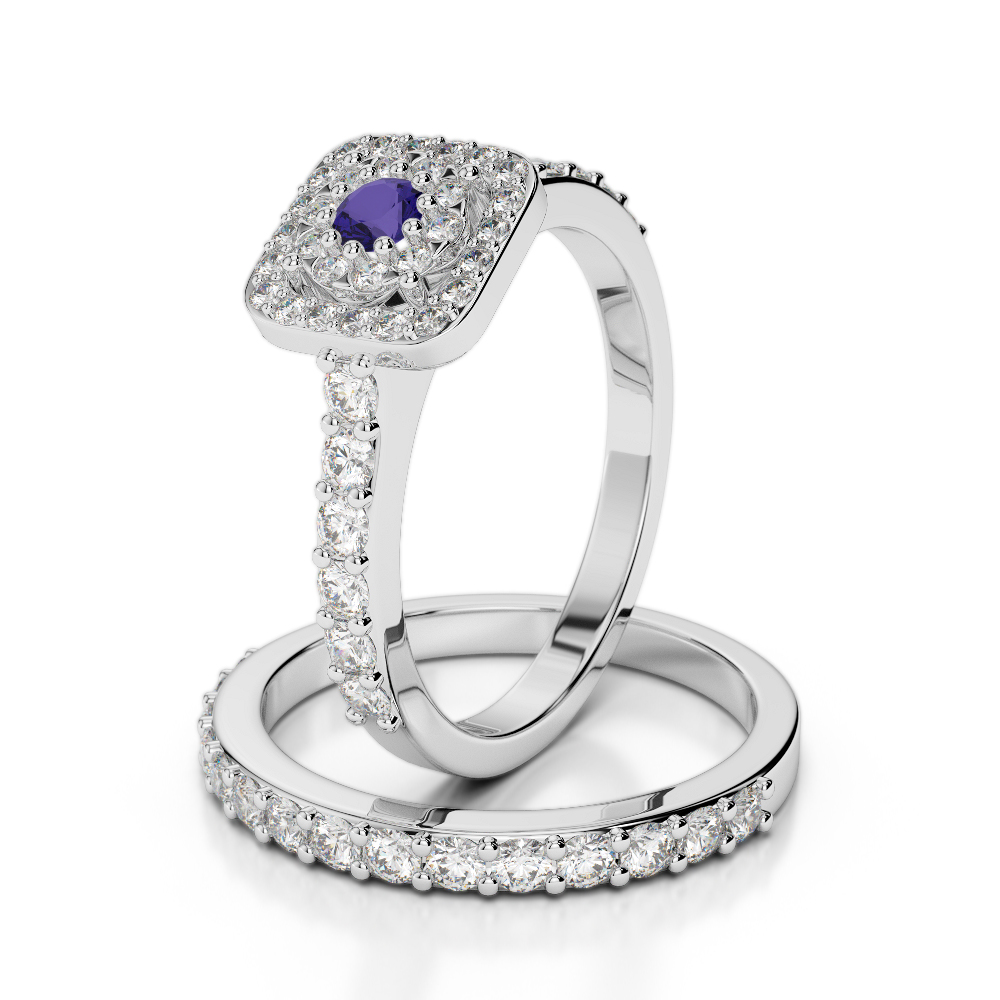 Gold / Platinum Round cut Tanzanite and Diamond Bridal Set Ring AGDR-1246