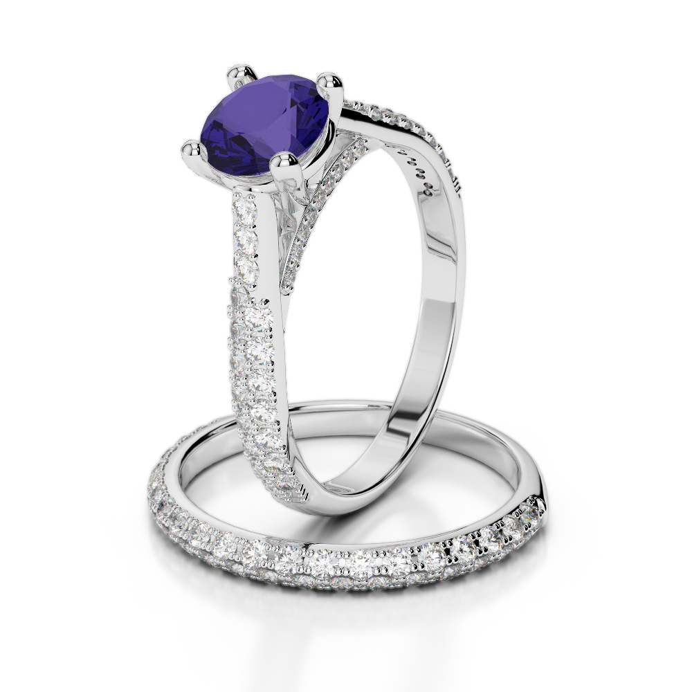 Gold / Platinum Round cut Tanzanite and Diamond Bridal Set Ring AGDR-2013