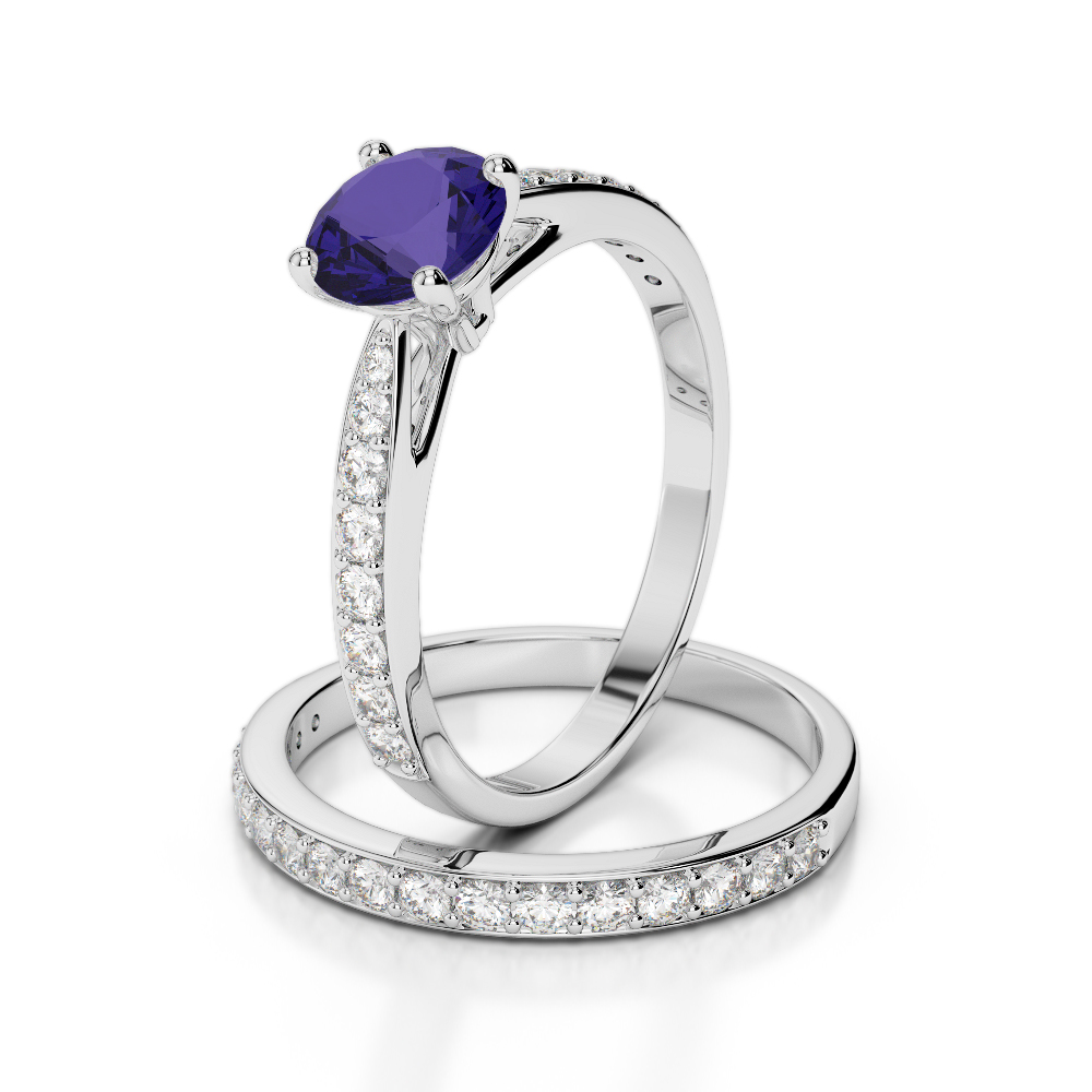 Gold / Platinum Round cut Tanzanite and Diamond Bridal Set Ring AGDR-2031