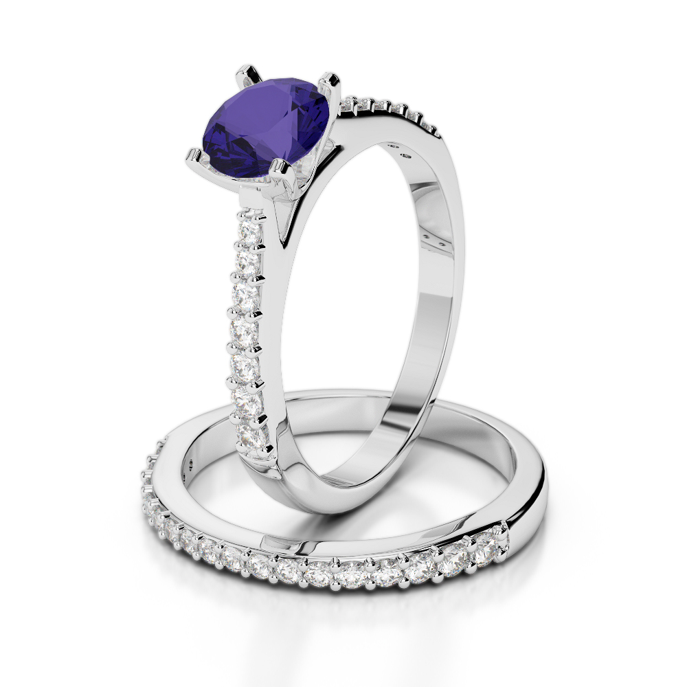Gold / Platinum Round cut Tanzanite and Diamond Bridal Set Ring AGDR-2039