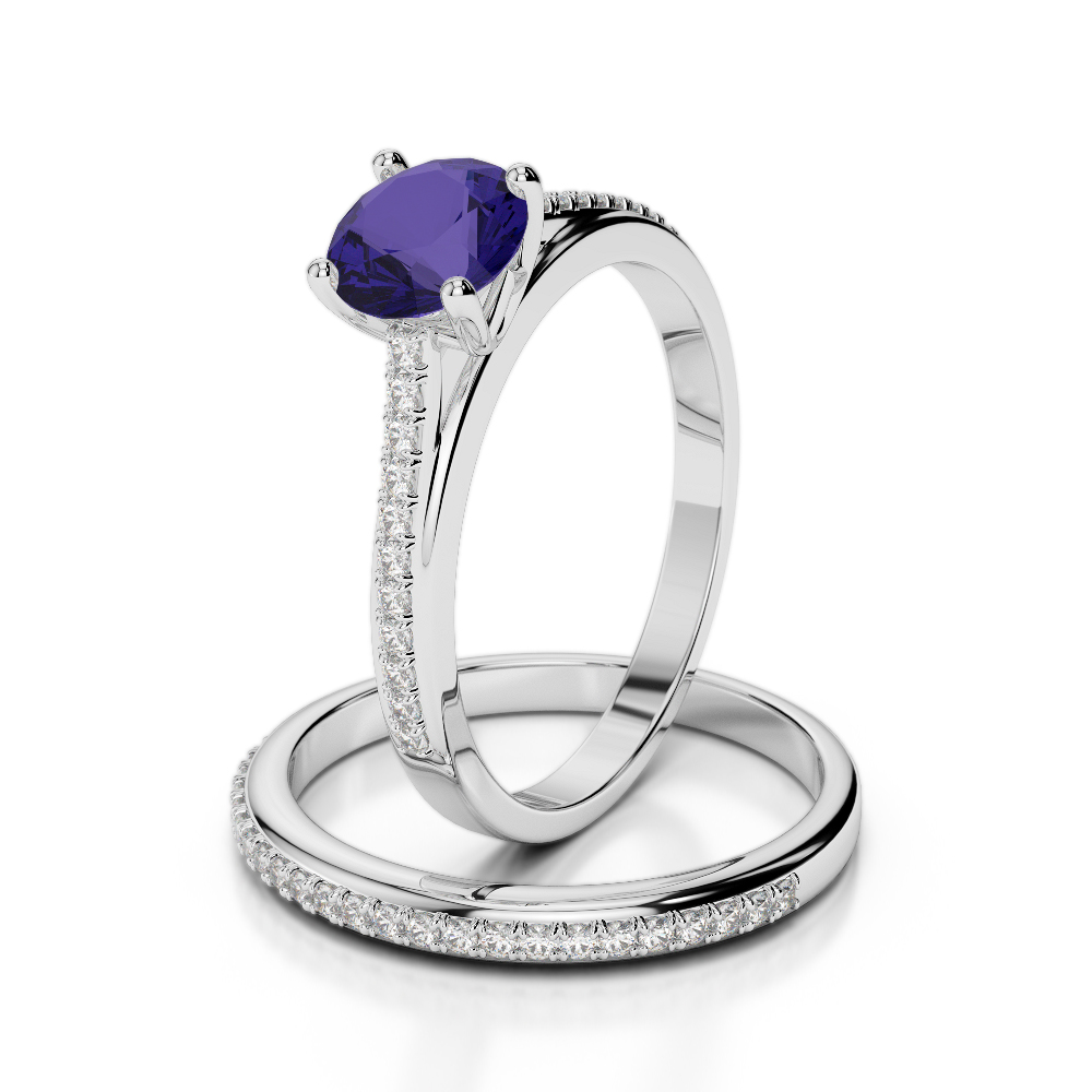 Gold / Platinum Round cut Tanzanite and Diamond Bridal Set Ring AGDR-2061