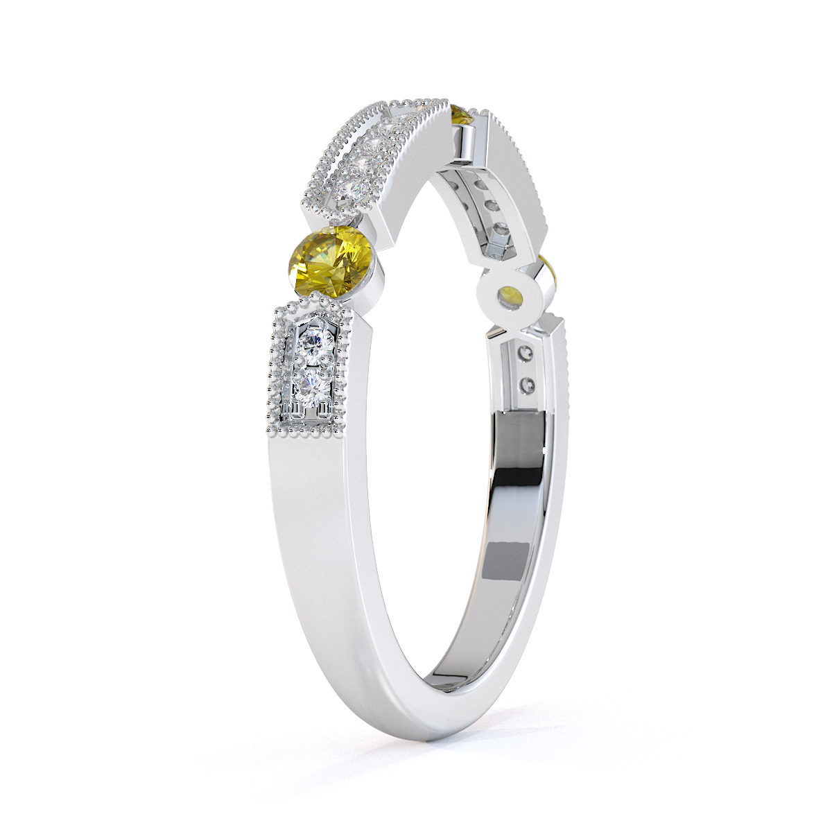 Gold / Platinum Yellow Sapphire and Diamond Half Eternity Ring RZ1501