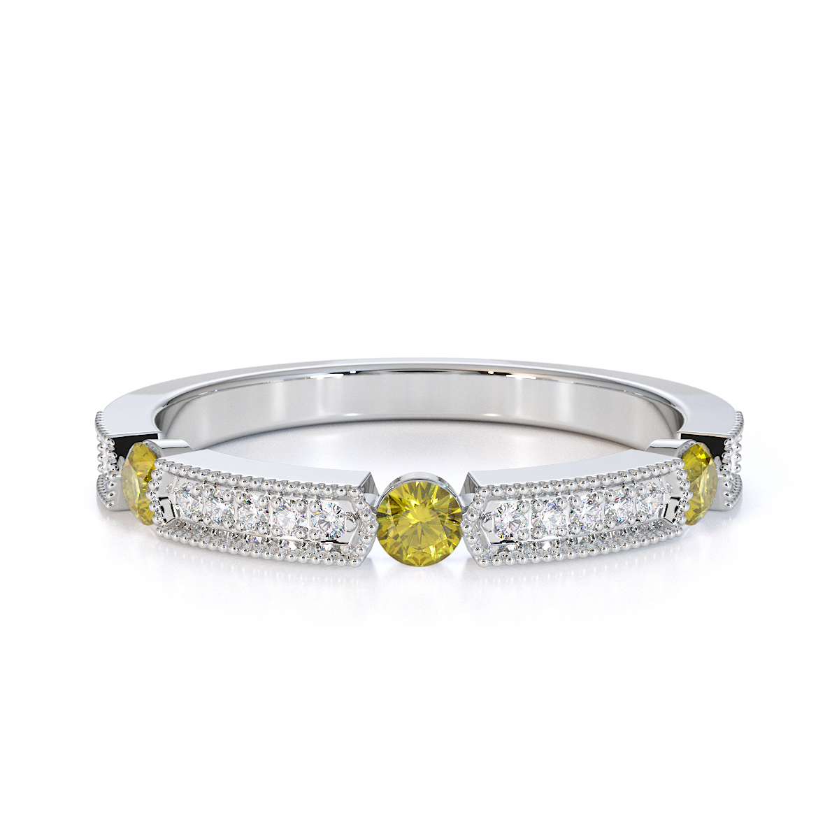 Gold / Platinum Yellow Sapphire and Diamond Half Eternity Ring RZ1501