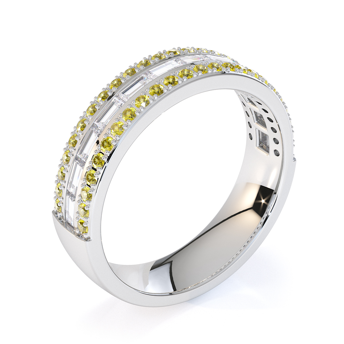 Gold / Platinum Yellow Sapphire and Diamond Half Eternity Ring RZ1509