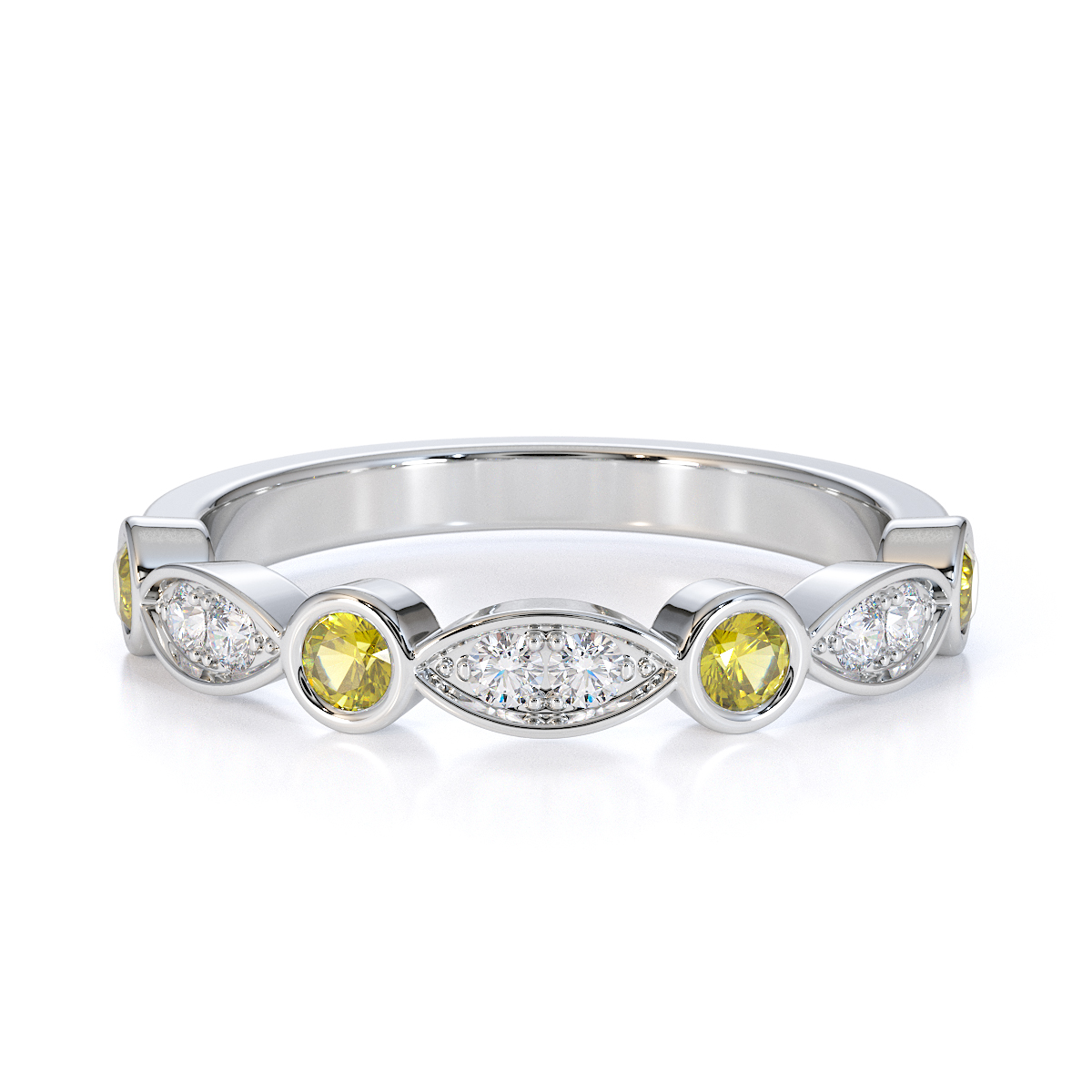 Gold / Platinum Yellow Sapphire and Diamond Half Eternity Ring RZ1511