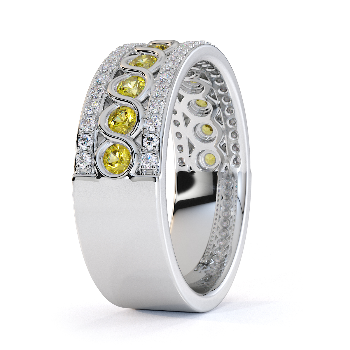 Gold / Platinum Yellow Sapphire and Diamond Half Eternity Ring RZ1525