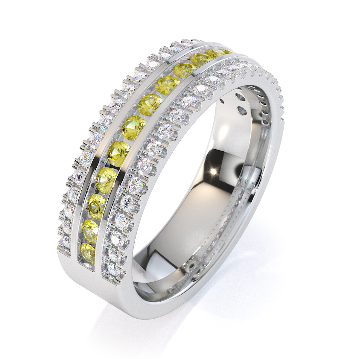 Gold / Platinum Yellow Sapphire and Diamond Half Eternity Ring RZ1527
