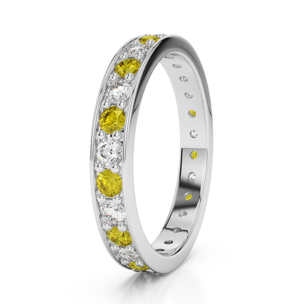 3 MM Gold / Platinum Round Cut Yellow Sapphire and Diamond Full Eternity Ring AGDR-1080