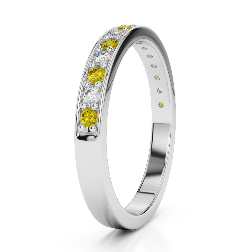 2.5 MM Gold / Platinum Round Cut Yellow Sapphire and Diamond Half Eternity Ring AGDR-1083