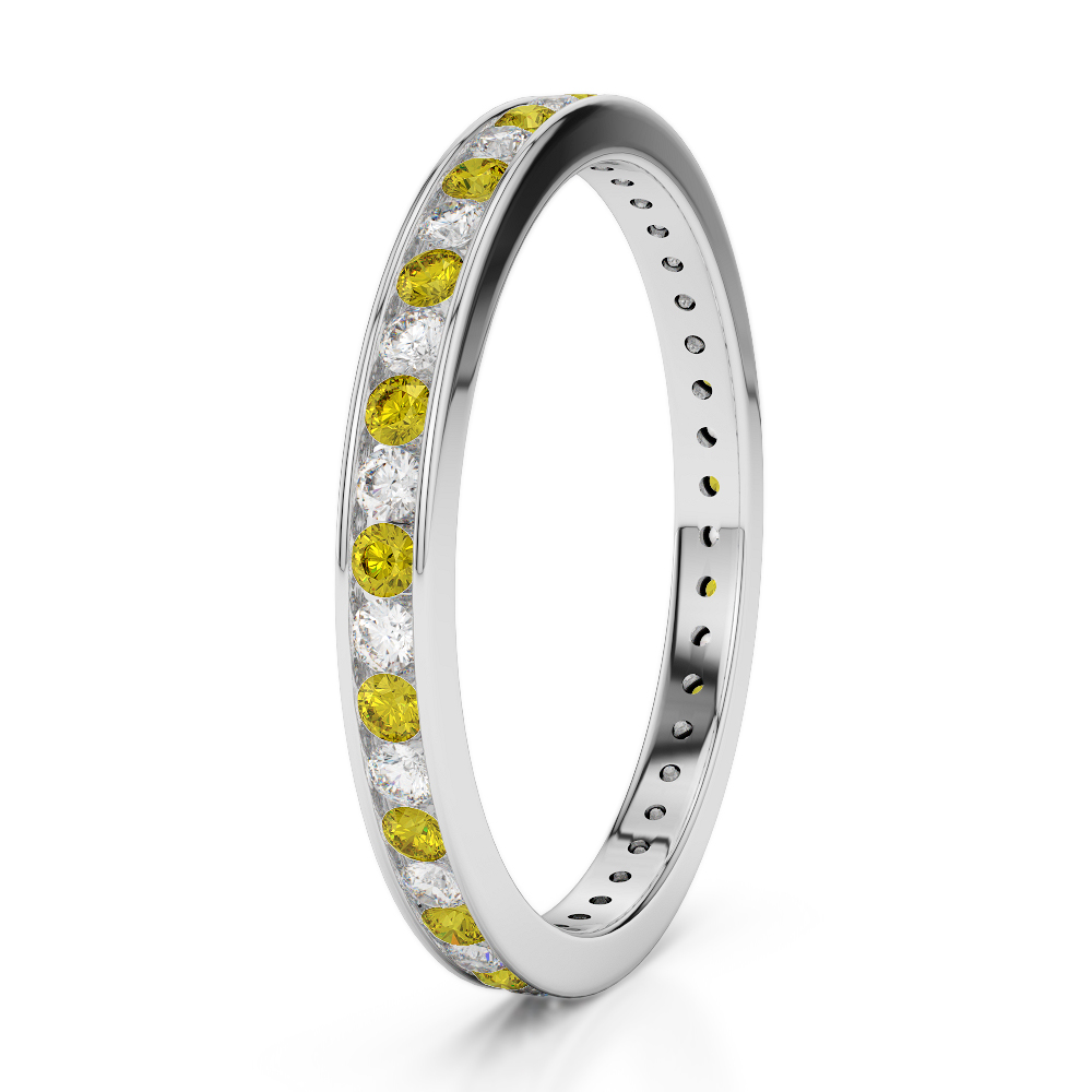2.5 MM Gold / Platinum Round Cut Yellow Sapphire and Diamond Full Eternity Ring AGDR-1086