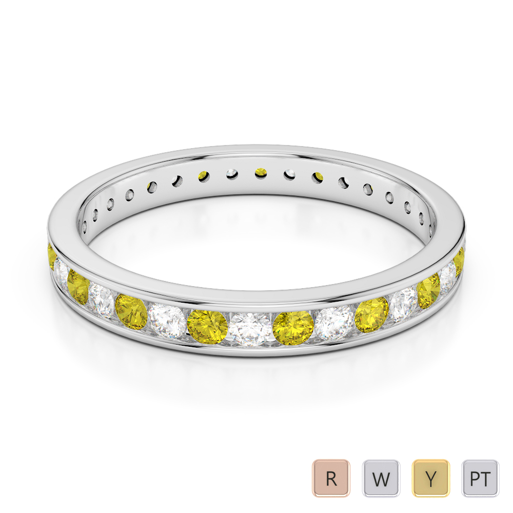 3 MM Gold / Platinum Round Cut Yellow Sapphire and Diamond Full Eternity Ring AGDR-1087