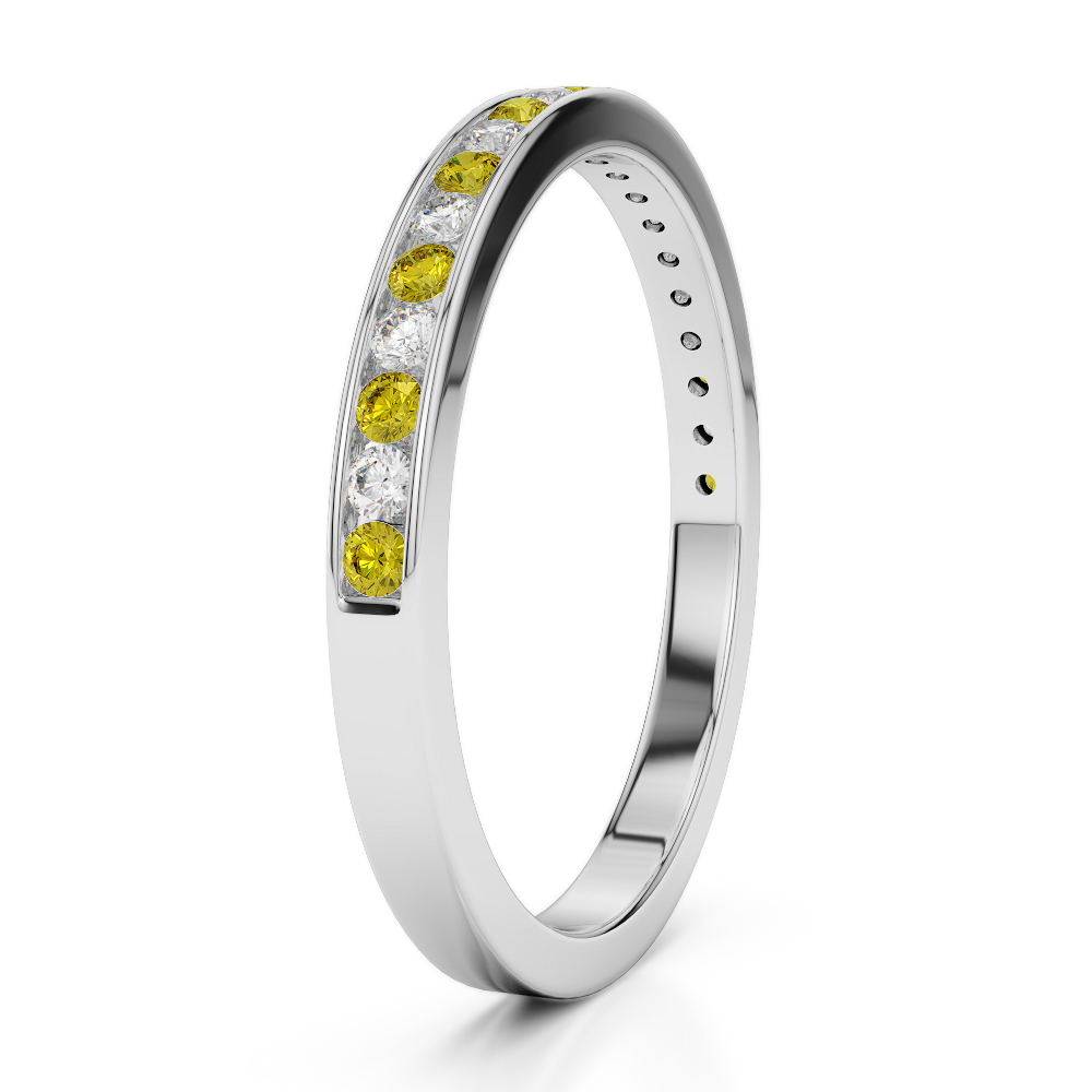 2.5 MM Gold / Platinum Round Cut Yellow Sapphire and Diamond Half Eternity Ring AGDR-1089