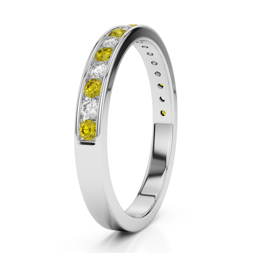 3 MM Gold / Platinum Round Cut Yellow Sapphire and Diamond Half Eternity Ring AGDR-1090