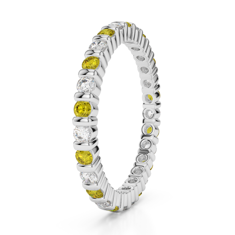 2 MM Gold / Platinum Round Cut Yellow Sapphire and Diamond Full Eternity Ring AGDR-1092