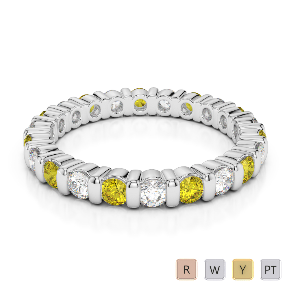 2.5 MM Gold / Platinum Round Cut Yellow Sapphire and Diamond Full Eternity Ring AGDR-1093