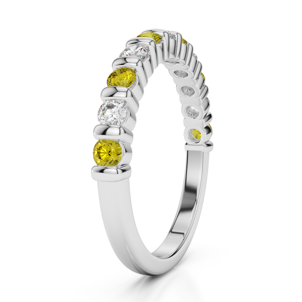 2.5 MM Gold / Platinum Round Cut Yellow Sapphire and Diamond Half Eternity Ring AGDR-1096