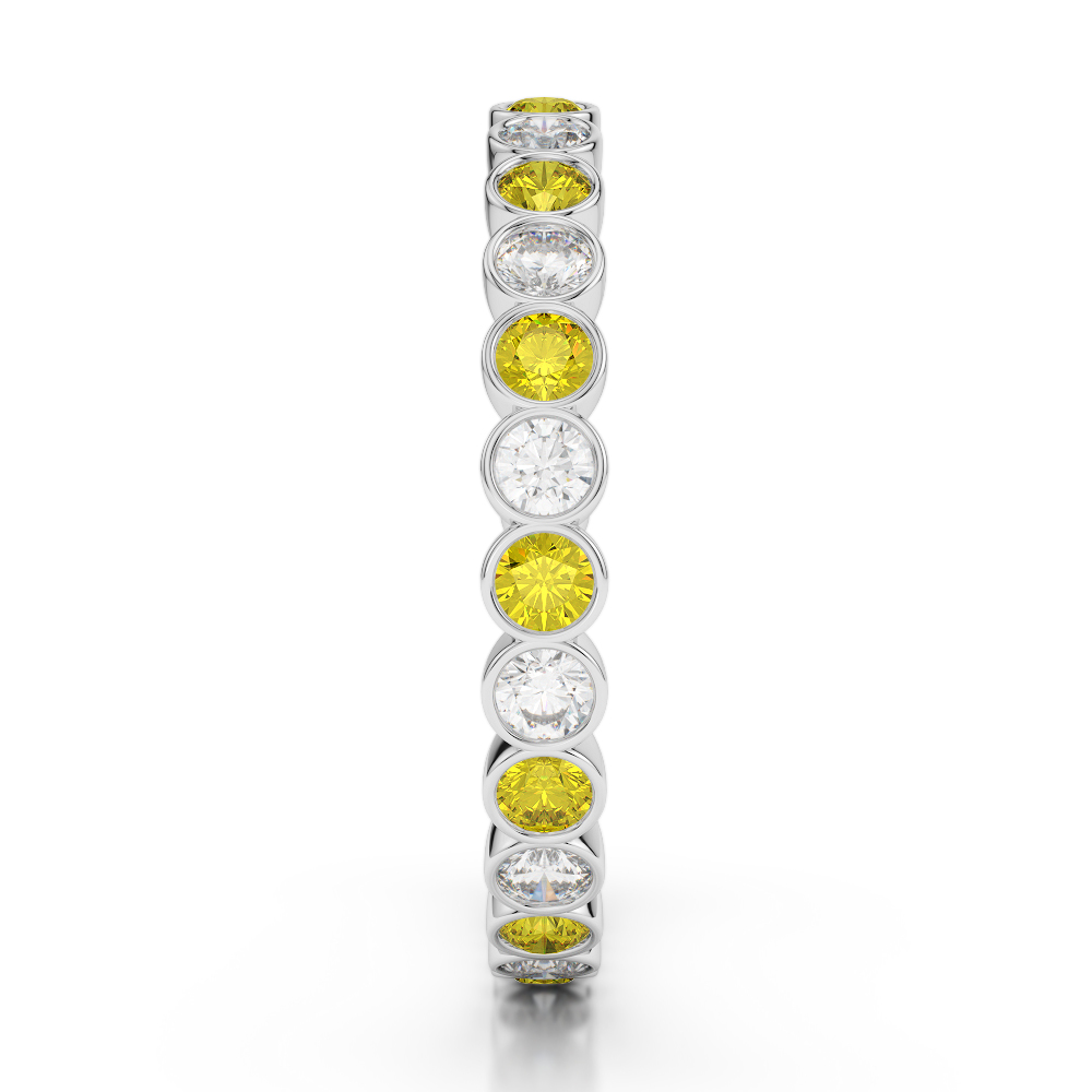2.5 MM Gold / Platinum Round Cut Yellow Sapphire and Diamond Full Eternity Ring AGDR-1099