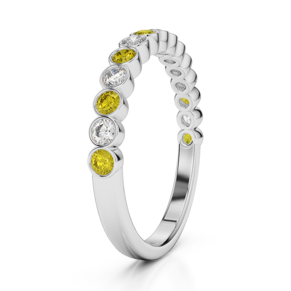 2.5 MM Gold / Platinum Round Cut Yellow Sapphire and Diamond Half Eternity Ring AGDR-1102