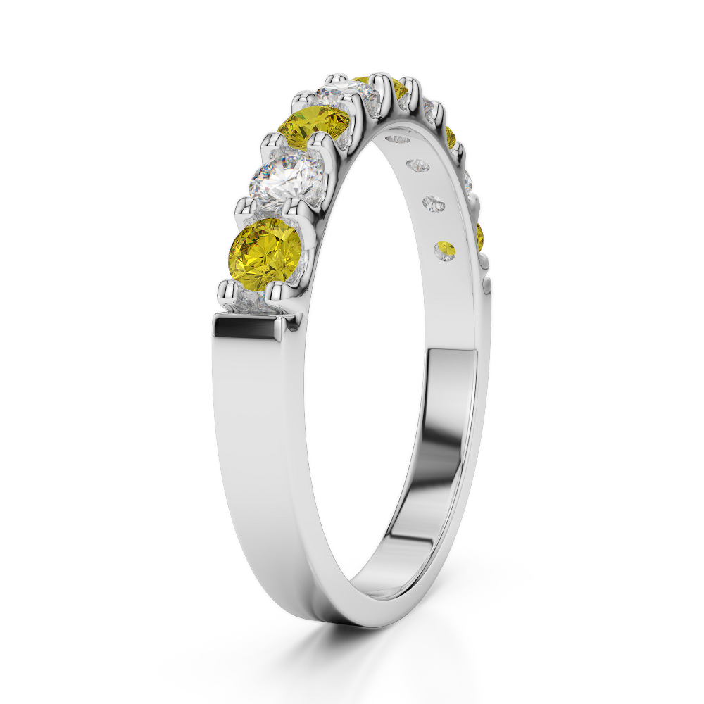 2.5 MM Gold / Platinum Round Cut Yellow Sapphire and Diamond Half Eternity Ring AGDR-1108