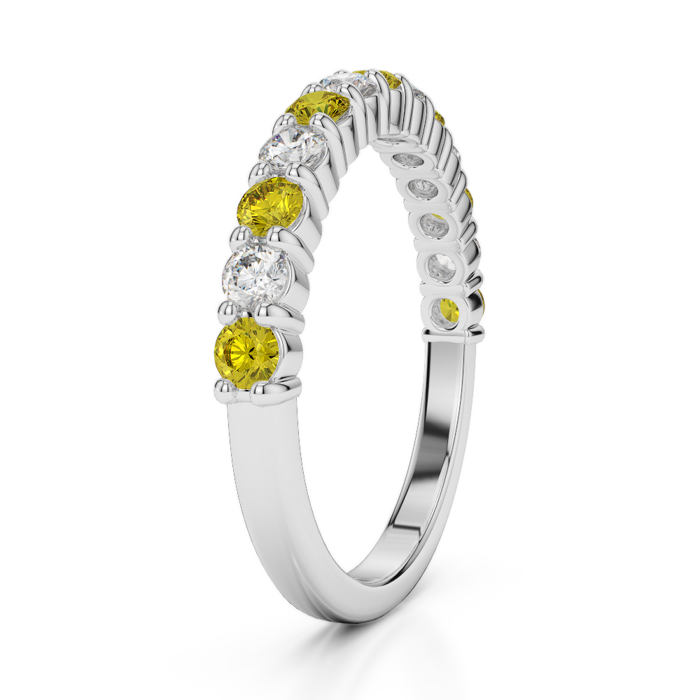 2.5 MM Gold / Platinum Round Cut Yellow Sapphire and Diamond Half Eternity Ring AGDR-1114