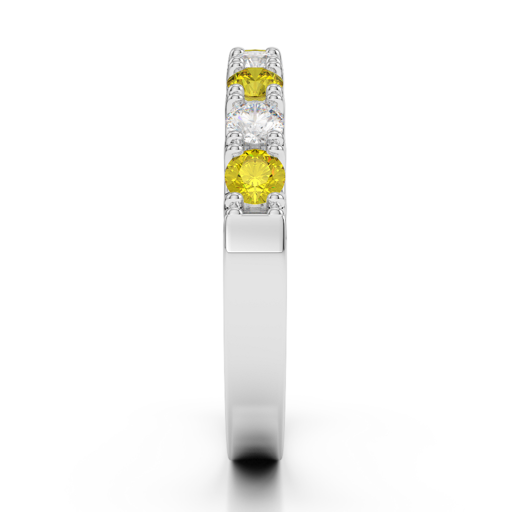 2.5 MM Gold / Platinum Round Cut Yellow Sapphire and Diamond Half Eternity Ring AGDR-1124