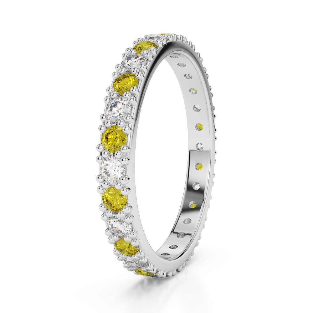 2.5 MM Gold / Platinum Round Cut Yellow Sapphire and Diamond Full Eternity Ring AGDR-1127