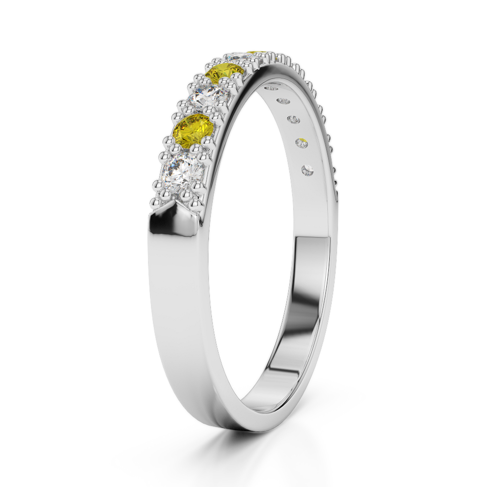 3 MM Gold / Platinum Round Cut Yellow Sapphire and Diamond Half Eternity Ring AGDR-1130