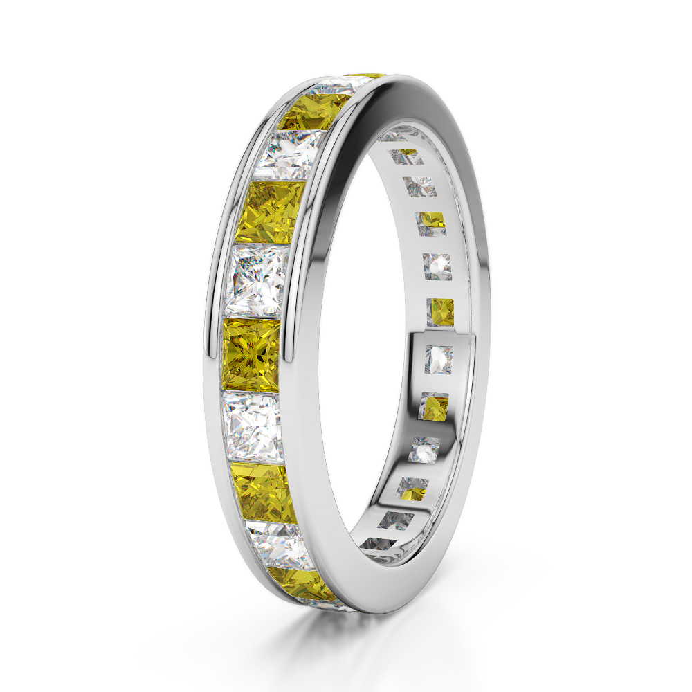 4 MM Gold / Platinum Princess Cut Yellow Sapphire and Diamond Full Eternity Ring AGDR-1134