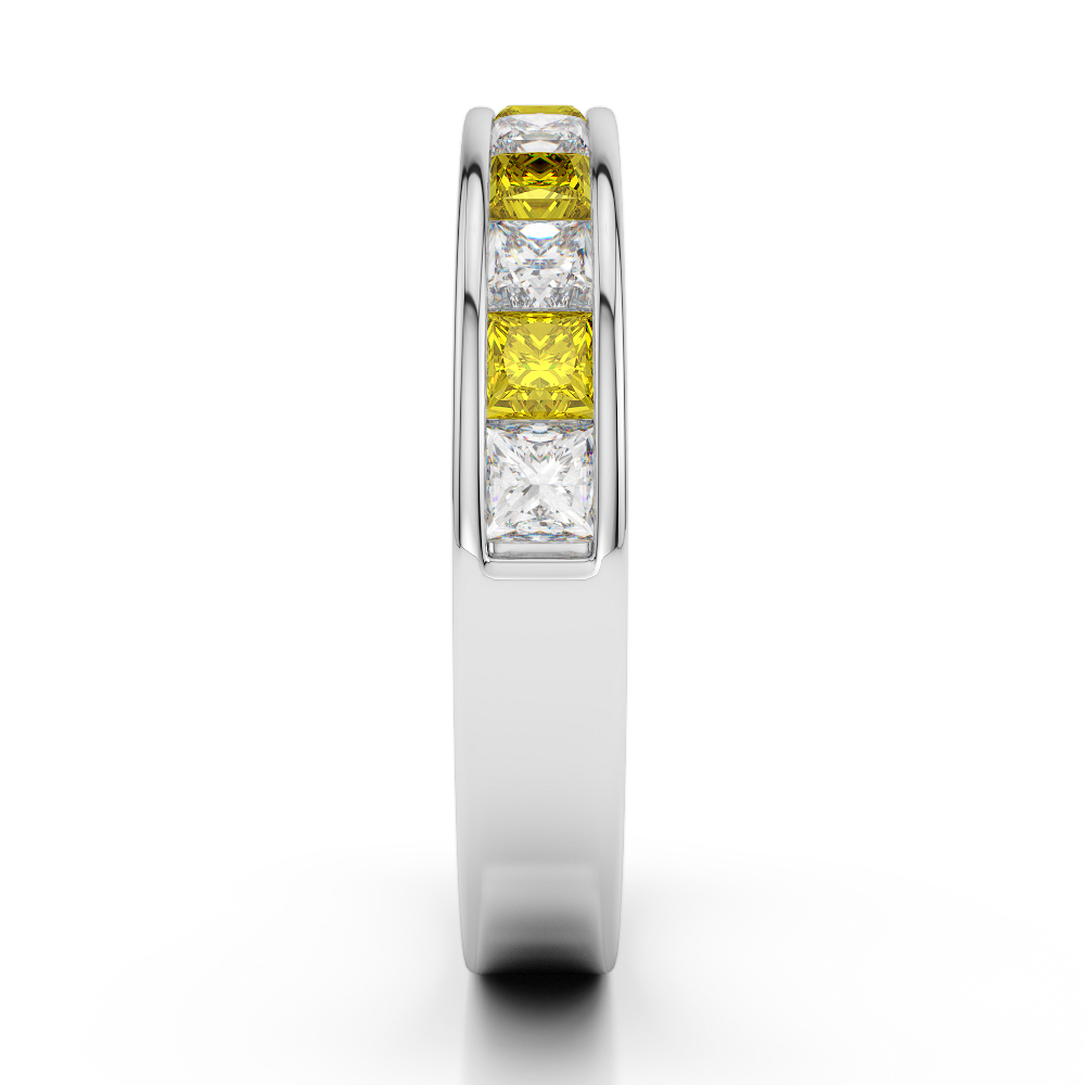 4 MM Gold / Platinum Princess Cut Yellow Sapphire and Diamond Half Eternity Ring AGDR-1137