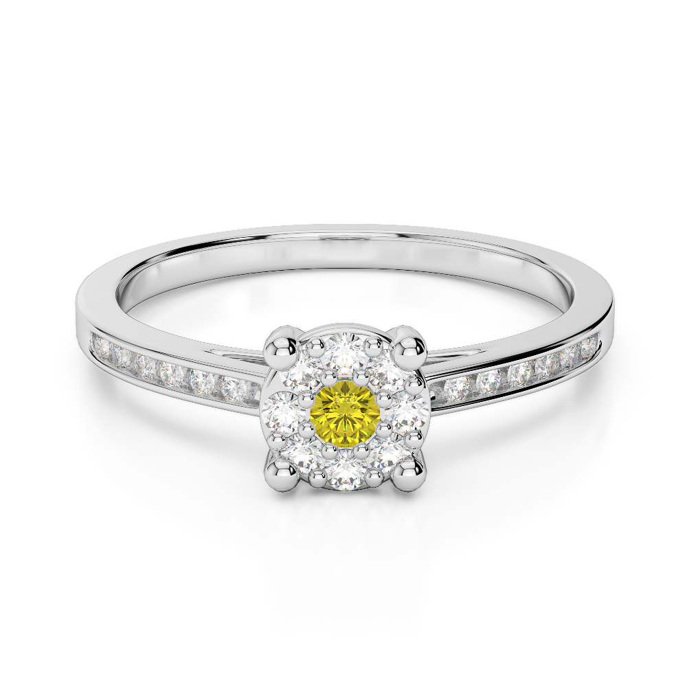 Gold / Platinum Round Cut Yellow Sapphire and Diamond Engagement Ring AGDR-1163
