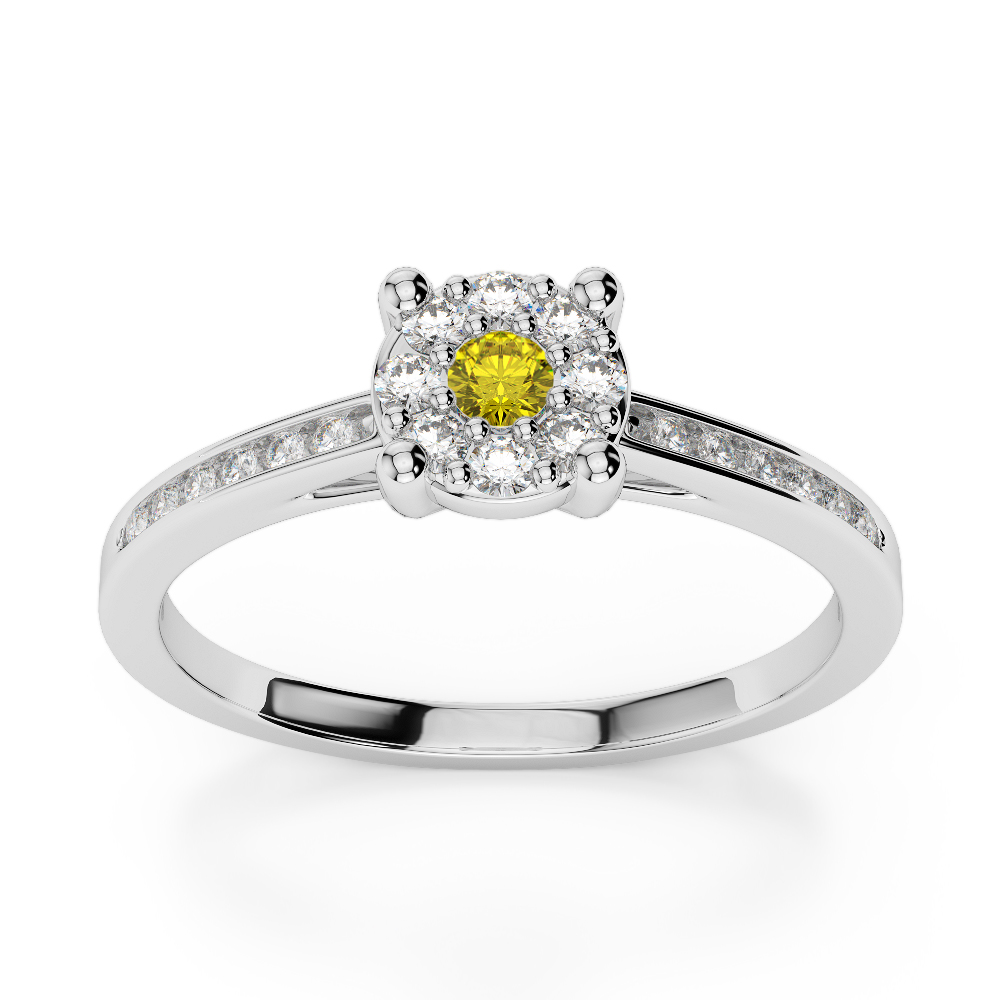 Gold / Platinum Round Cut Yellow Sapphire and Diamond Engagement Ring AGDR-1163