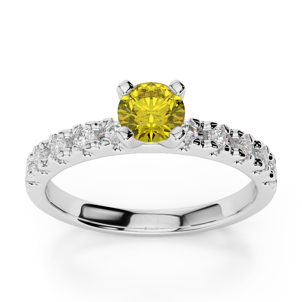 Gold / Platinum Round Cut Yellow Sapphire and Diamond Engagement Ring AGDR-1171