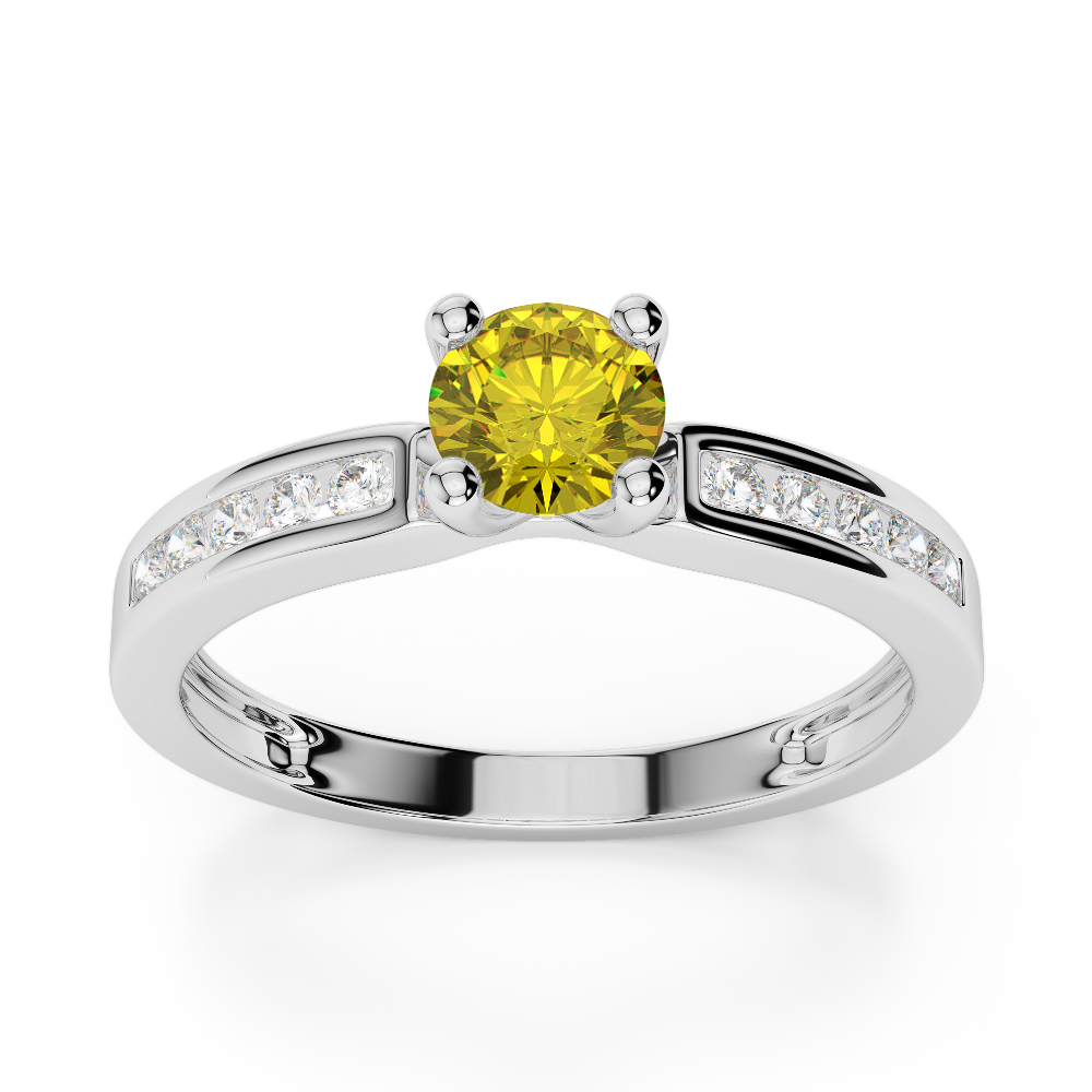 Gold / Platinum Round Cut Yellow Sapphire and Diamond Engagement Ring AGDR-1184