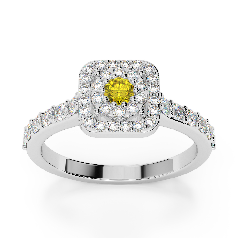 Gold / Platinum Round Cut Yellow Sapphire and Diamond Engagement Ring AGDR-1189
