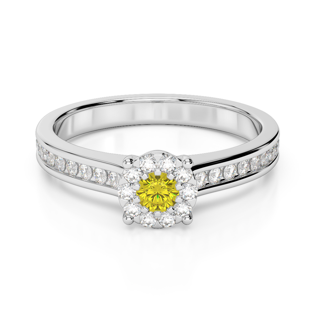 Gold / Platinum Round Cut Yellow Sapphire and Diamond Engagement Ring AGDR-1190