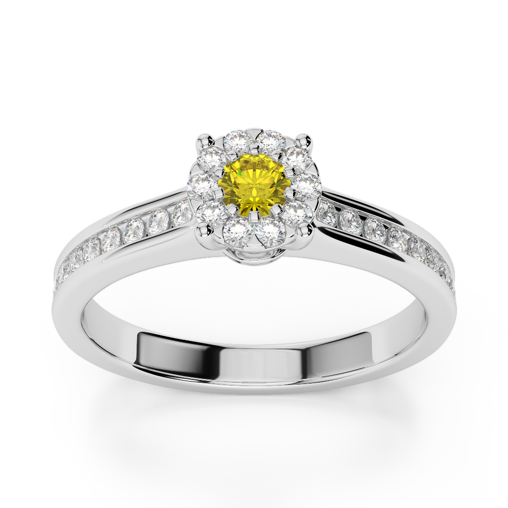 Gold / Platinum Round Cut Yellow Sapphire and Diamond Engagement Ring AGDR-1190