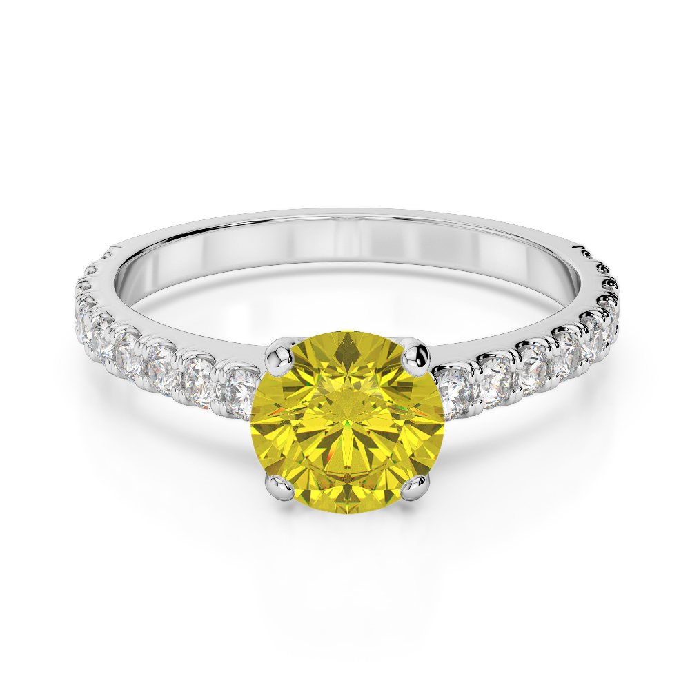 Gold / Platinum Round Cut Yellow Sapphire and Diamond Engagement Ring AGDR-1201