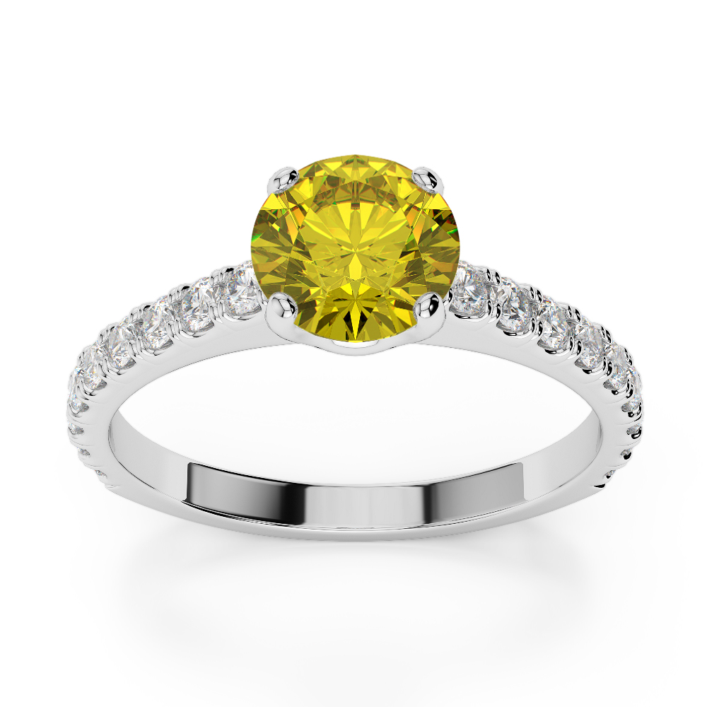 Gold / Platinum Round Cut Yellow Sapphire and Diamond Engagement Ring AGDR-1201