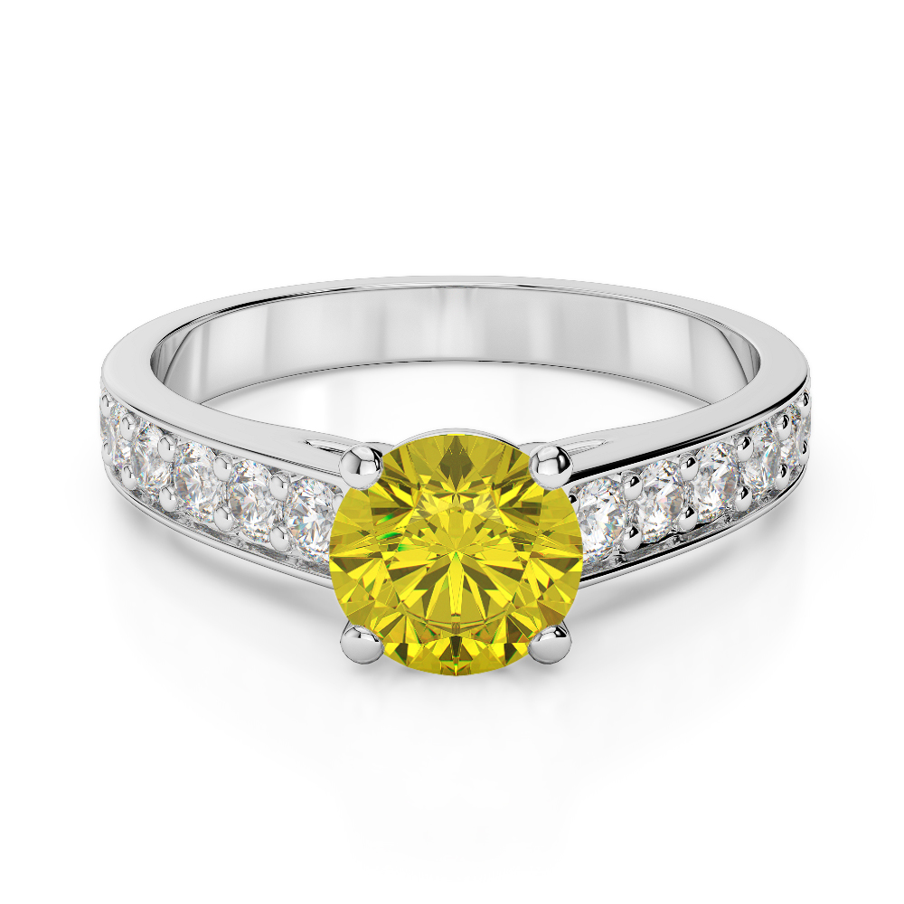 Gold / Platinum Round Cut Yellow Sapphire and Diamond Engagement Ring AGDR-1202