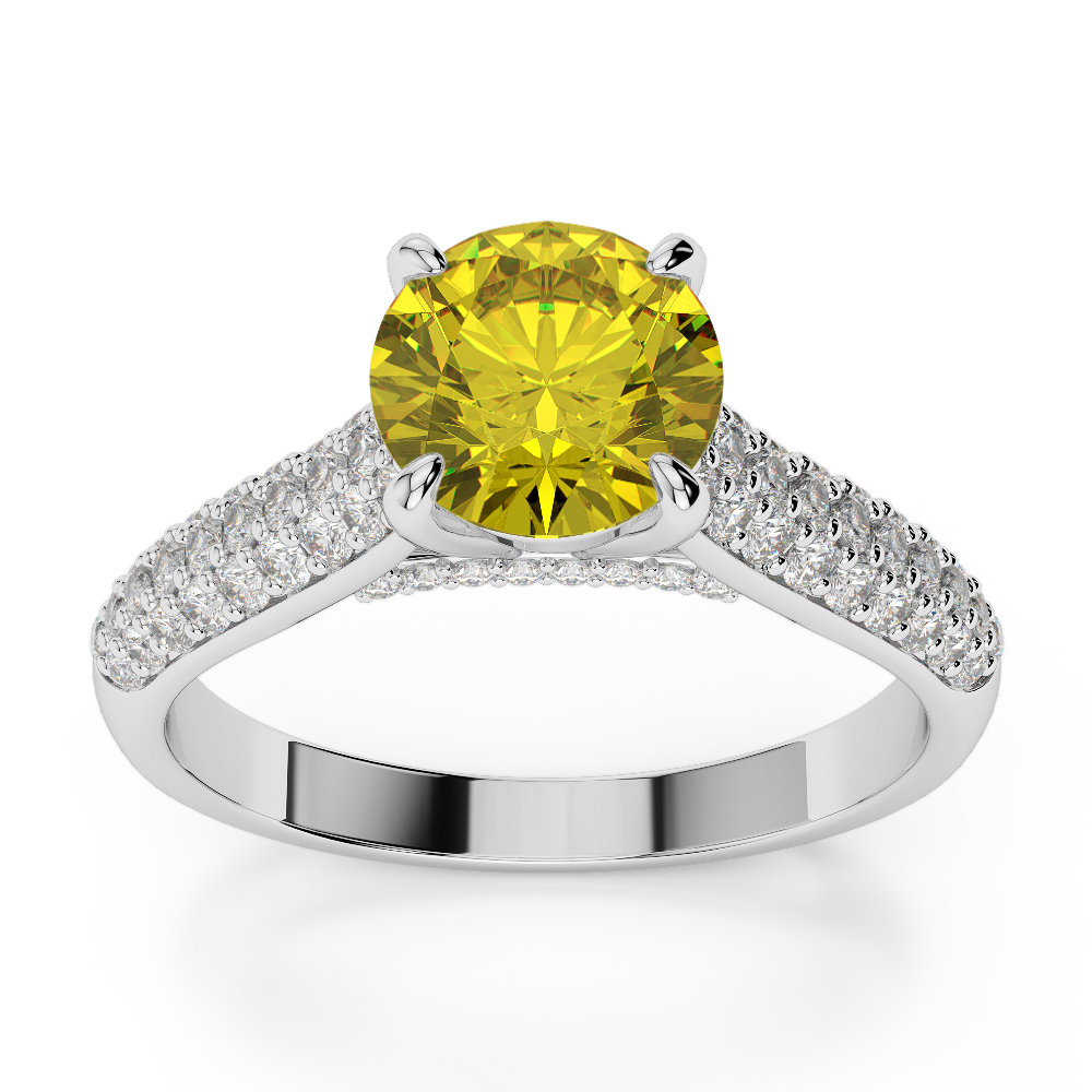 Gold / Platinum Round Cut Yellow Sapphire and Diamond Engagement Ring AGDR-1203