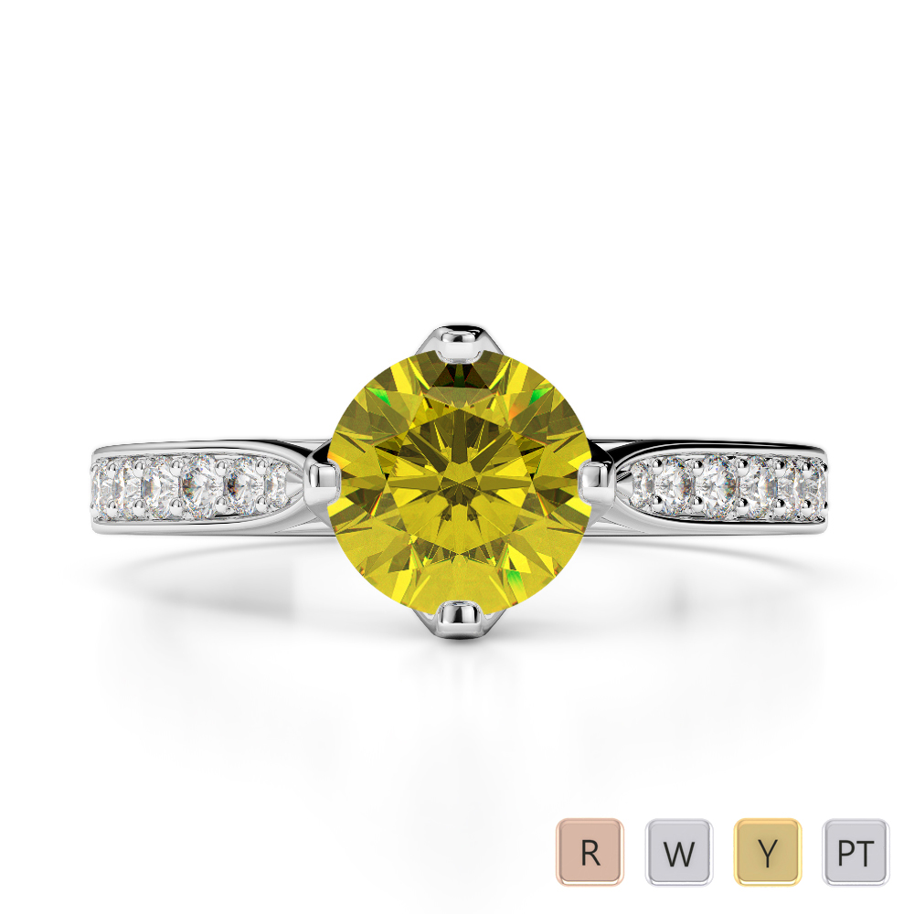 Gold / Platinum Round Cut Yellow Sapphire and Diamond Engagement Ring AGDR-1204